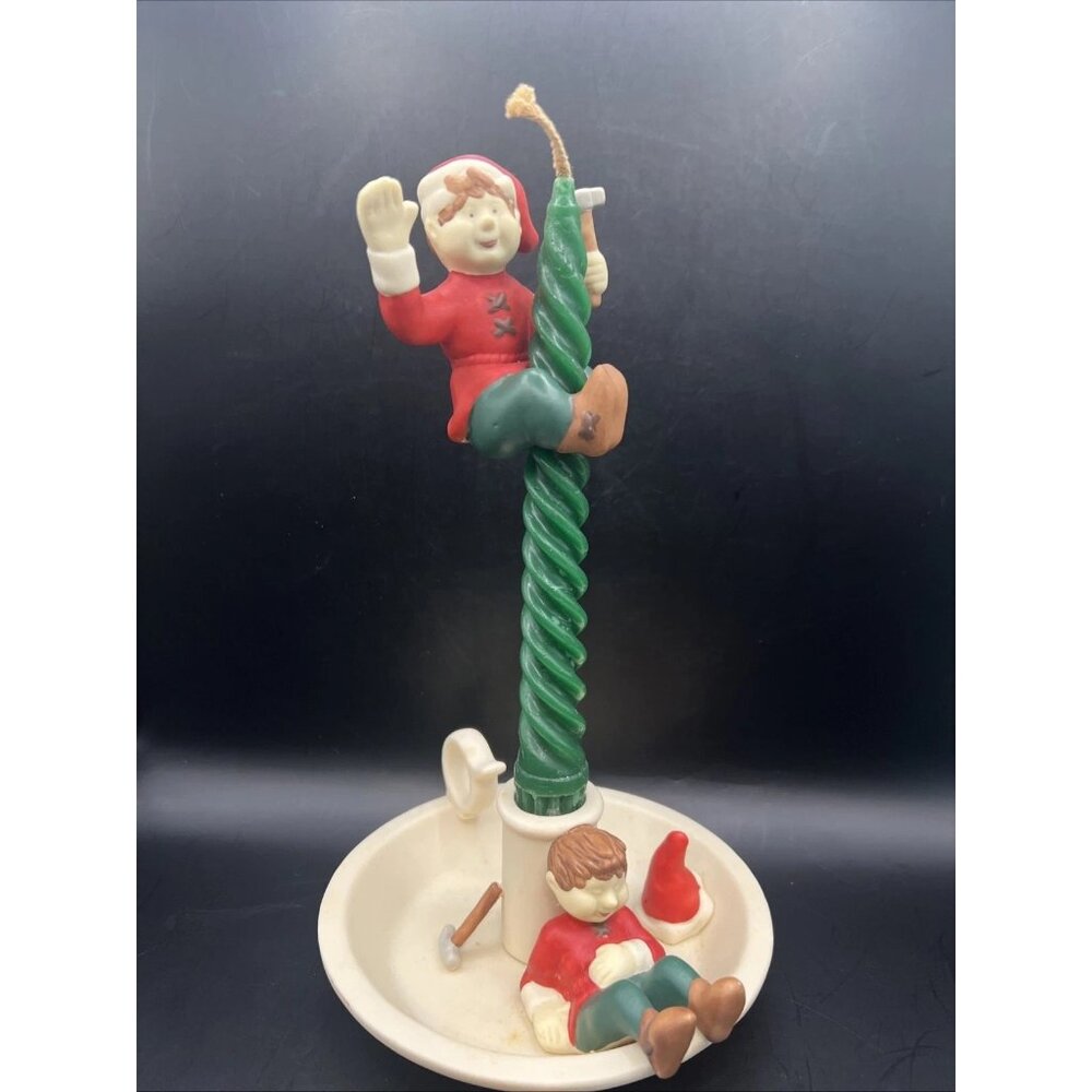 Vintage PartyLite Santa's Elves Saucerlite Candlestick Holder and Candle Hugger